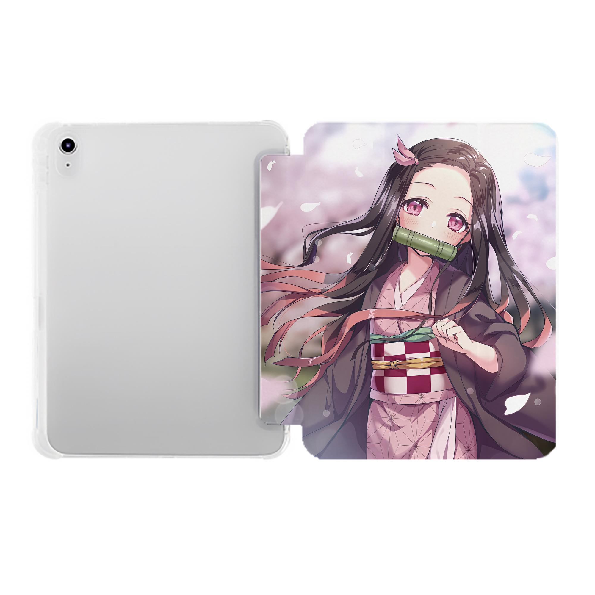 （画像用） 鬼滅の刃（きめつのやいば）竈門 禰󠄀豆子／かまど ねずこ Kamado Nezuko IPad ケース ペン収納付き 三つ折りスタンド PUレザー×シリコン 対応機種9.5/10.5/10.9インチ